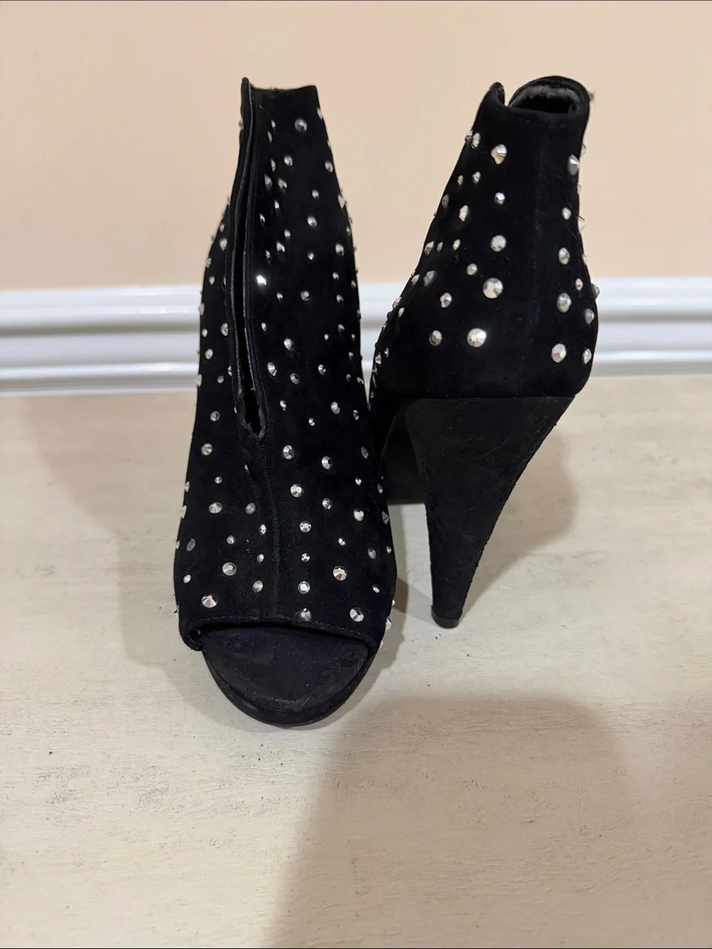 INC International Concepts Black Rhinestone Peep-Toe Booties